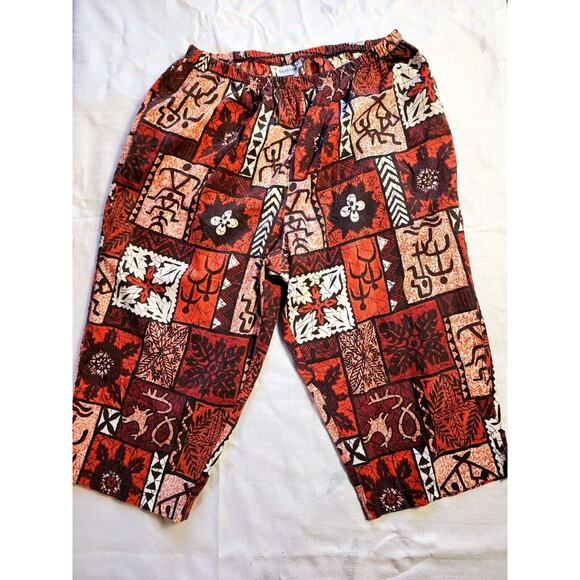 VTG 60s Hawaiian Red Tribal Floral Petroglyphs Shirt & Capri Short Set XL Hawaii - Picture 11 of 16